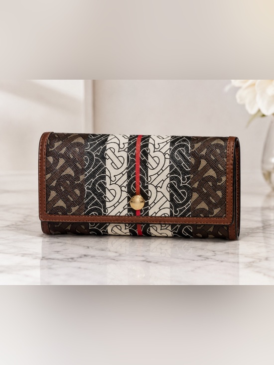 Burberry Handbags - Burberry Authentic Monogram Stripe Brown Coated Canvas Continental Wallet
